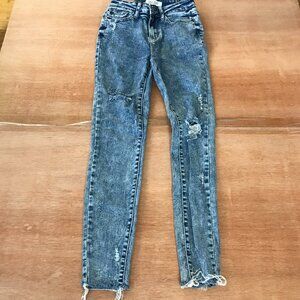 Judy Blue Skinny Fit Jeans Women 0/24 Blue Medium Rise Distressed Raw Hem Preppy